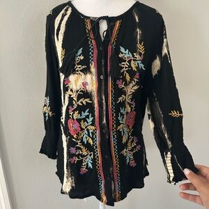 Caleoas Womens Blouse Top Embroidered Tie Dye Size Small Boho Unique